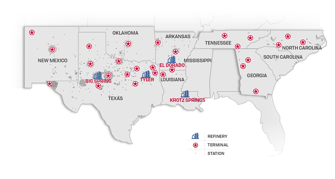 Map-Alon branded gas and diesel terminal refinery locations